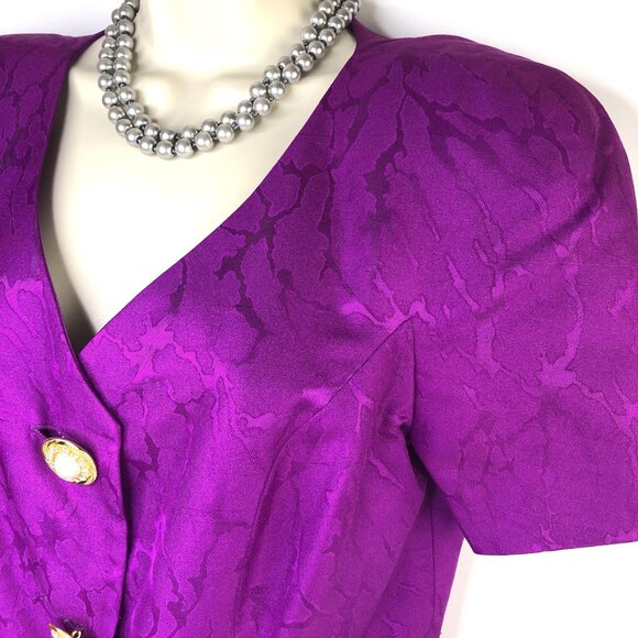 Rimini Saks Fifth Avenue Purple Evening Top Skirt Suits Sz 6 Silk Gold Bottons - Picture 9 of 16